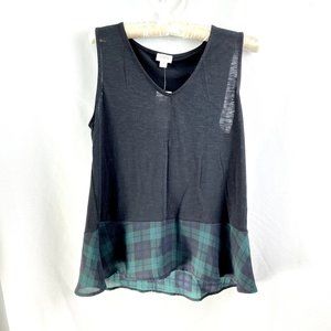J.Crew Ruffle Tartan Plaid Top Sleeveless Tank V-Neck Medium NWT